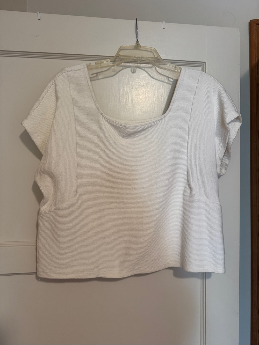 Madewell Square Neck Short Sleeve Cream Blouse, size L